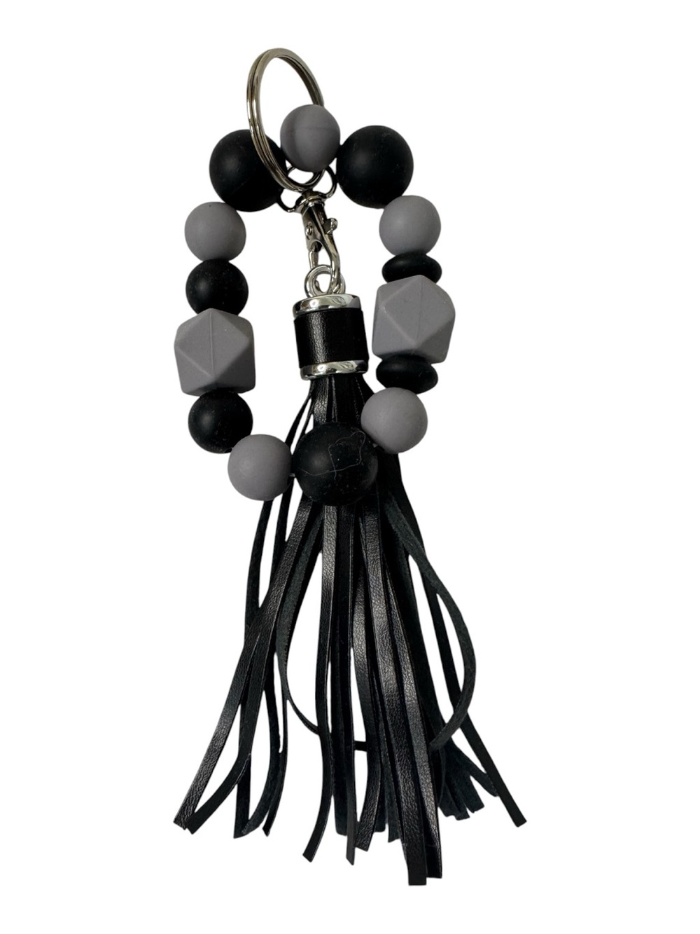 Silicone Beaded Bracelet Keychain Key Ring with Fringe